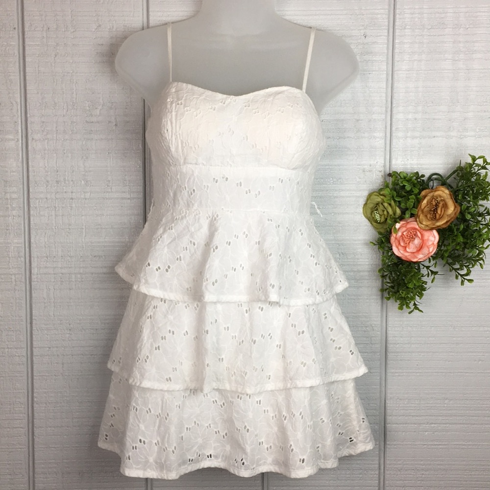 B. Darlin White Eyelet Layered Spaghetti Strap
